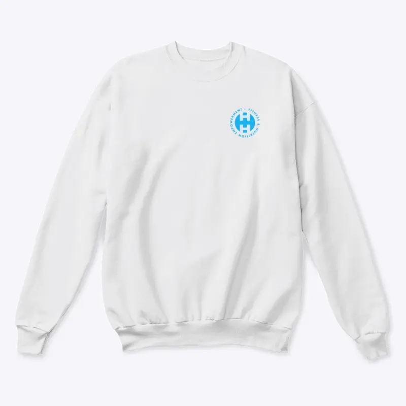 White Crewneck Sweater Blue Logo